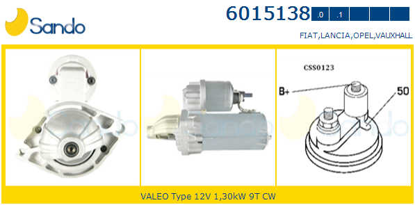 Starter motor, SANDO 6015138.0